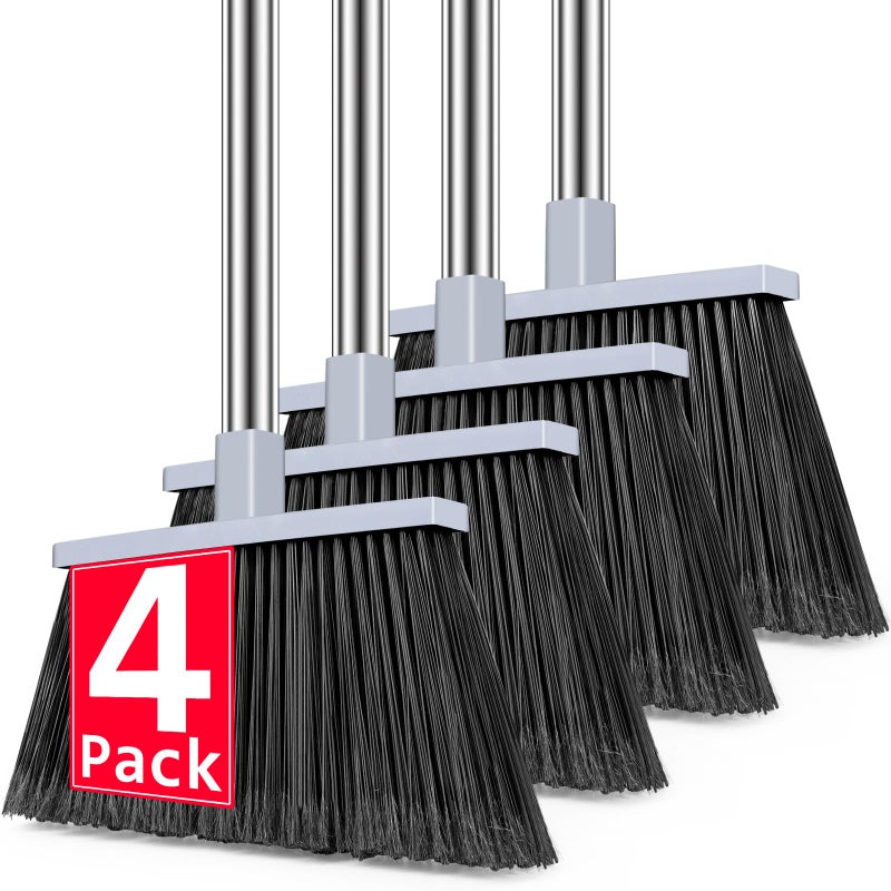 PBHEPJ 4 Pack Heavy Duty Broom Outdoor  58"" Long Stainless Steel Handle  Hard Bristle Angle Broom for Floors Commercial & Industrial Broom for Sweeping Indoor  Garage  Kitchen - Image 1